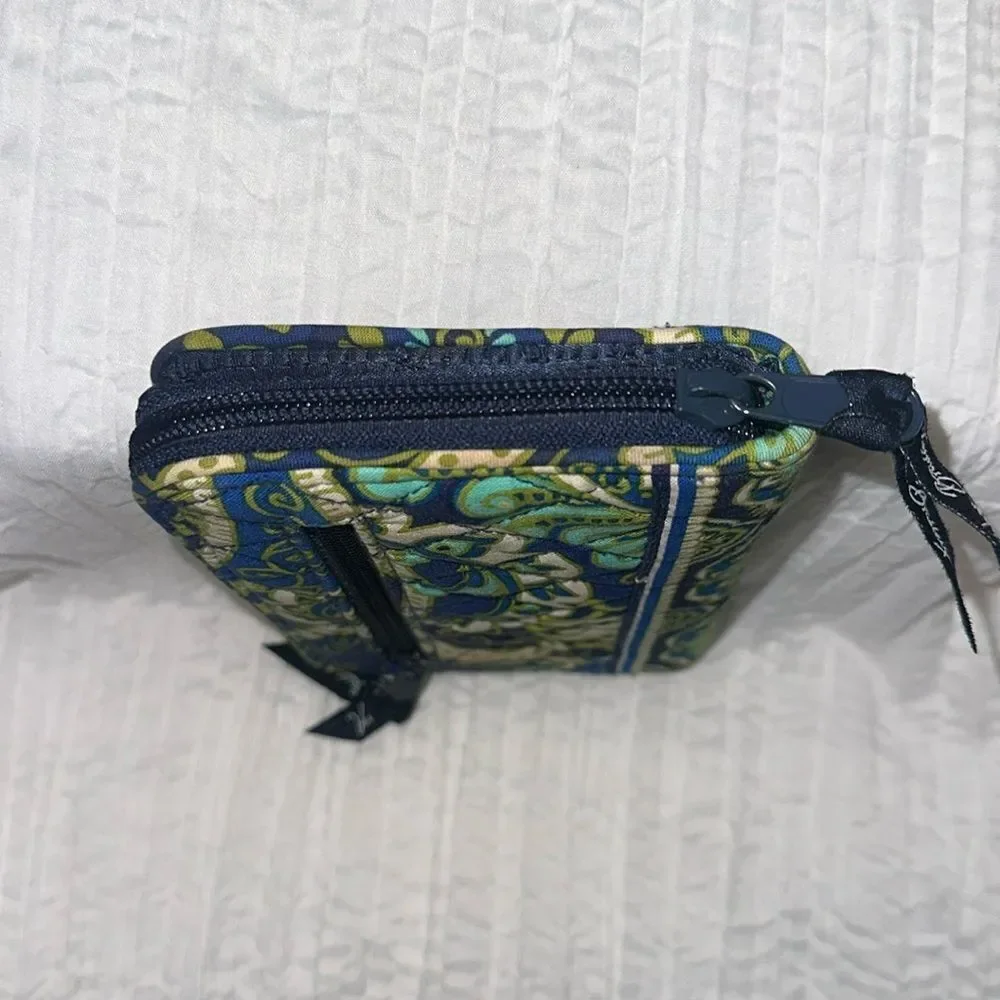 Vera Bradley Rhythm Blues Navy Green White Zip Turn-lock Large Wallet - Picture 4 of 10